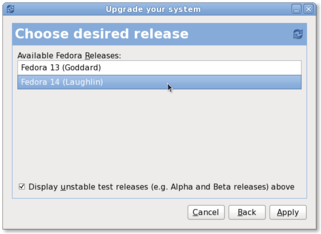 Fedora preupgrade screenshot